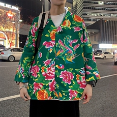 C7022男士休闲大码大花大V领七分袖T恤外套风民族特色套头TEE，男装T恤，星座115A(原星座507）
