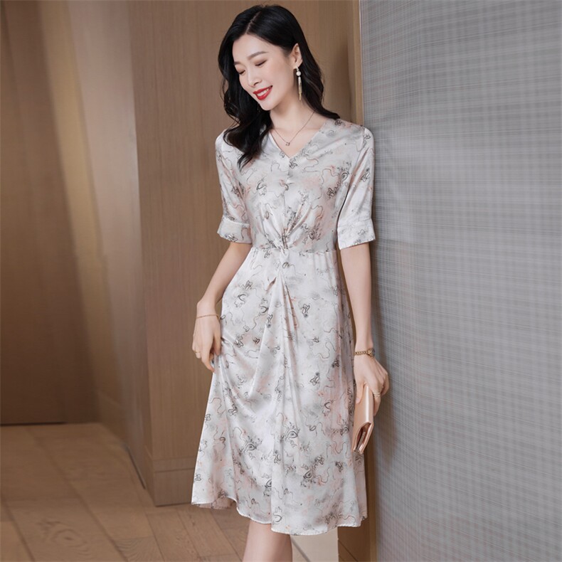 端庄大气高端真丝连衣裙女中长款夏装2026新款别致绝美真丝裙子,女装连衣裙,阿舍尔精品