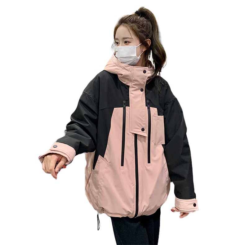 连帽工装冲锋衣加厚兔毛绒内里派克棉服3083P215K308,女装派克服,2C166