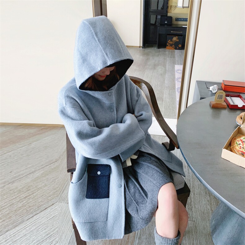 新款xian货拼色连帽双面呢AD939-P285K408,女装毛呢外套,2B187