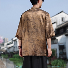 新中式大码七分袖衬衫2025夏季新款男立领大码盘扣上衣CS2461-P60，男装衬衫，电商A008