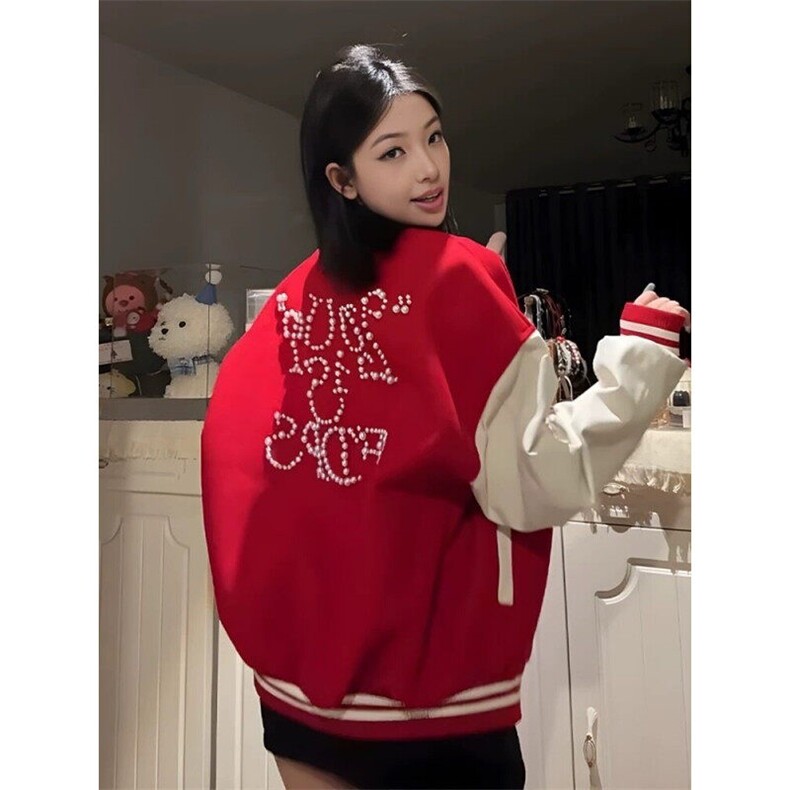 【有货】DW1013-P95春秋珍珠红色拼接棒球服夹克,男装夹克,星座603-2