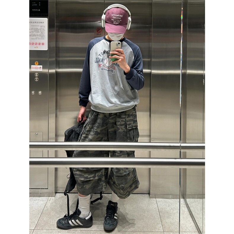 网图有货美式复古迷彩工装裤男女宽松直筒阔腿七分裤A374-P50,男装休闲裤,星座1505