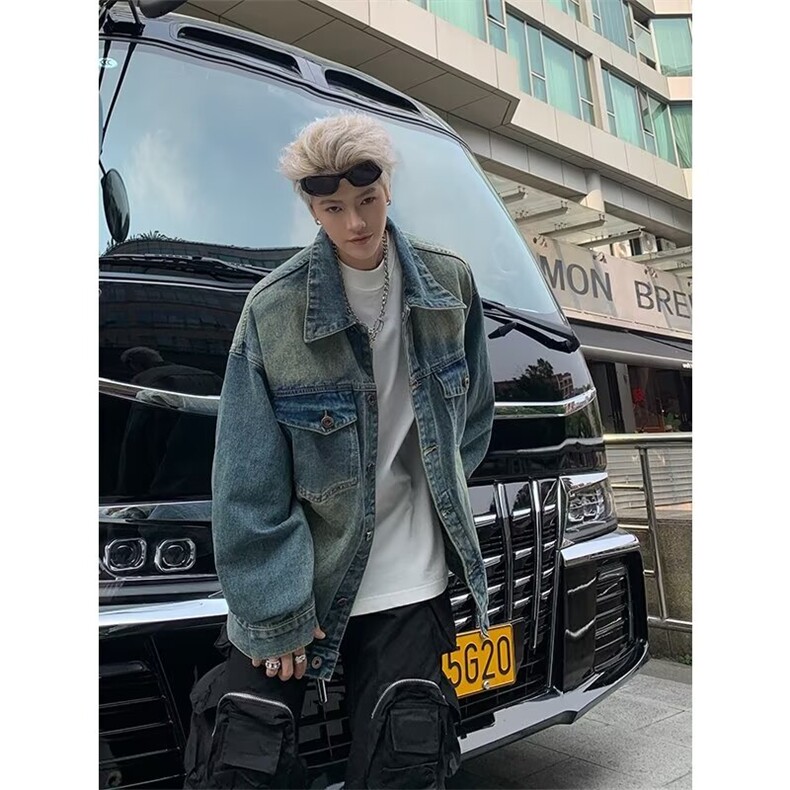 高街美式复古潮牌潮胖子牛仔外套男做旧水洗夹克衫JK059，男装工装外套，星座1116A-1（原606A）