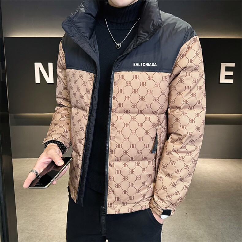 2025冬款羽绒服男立领印花保暖外套白鸭绒男上衣B317/5808/P175,男装羽绒服,电商B317
