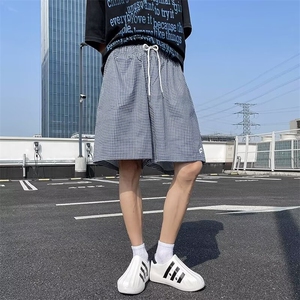 韩系格子洋气休闲短裤男潮牌潮流外穿大裤衩夏季百搭五分中裤图片