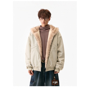 档口现货 重磅帆布+通体仿兔毛座山雕毛领潮牌棉服 DM8220-P138图片