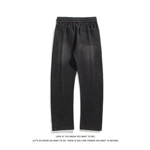 巴家弯刀高街牛仔裤宽松直筒裤松紧腰休闲长裤K8552-P40【特价】图片