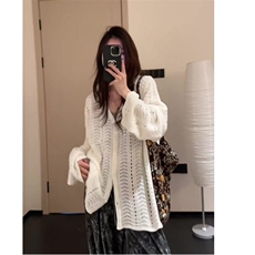 慵懒风镂空白色针织衫上衣女早春2025新款设计感小众百搭开衫外套，女装针织衫/毛衣，星座506A