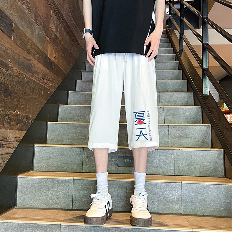 QK72192-P25冰丝七分裤男大码速干短裤男五分裤港风风格,男装休闲裤,电商A040
