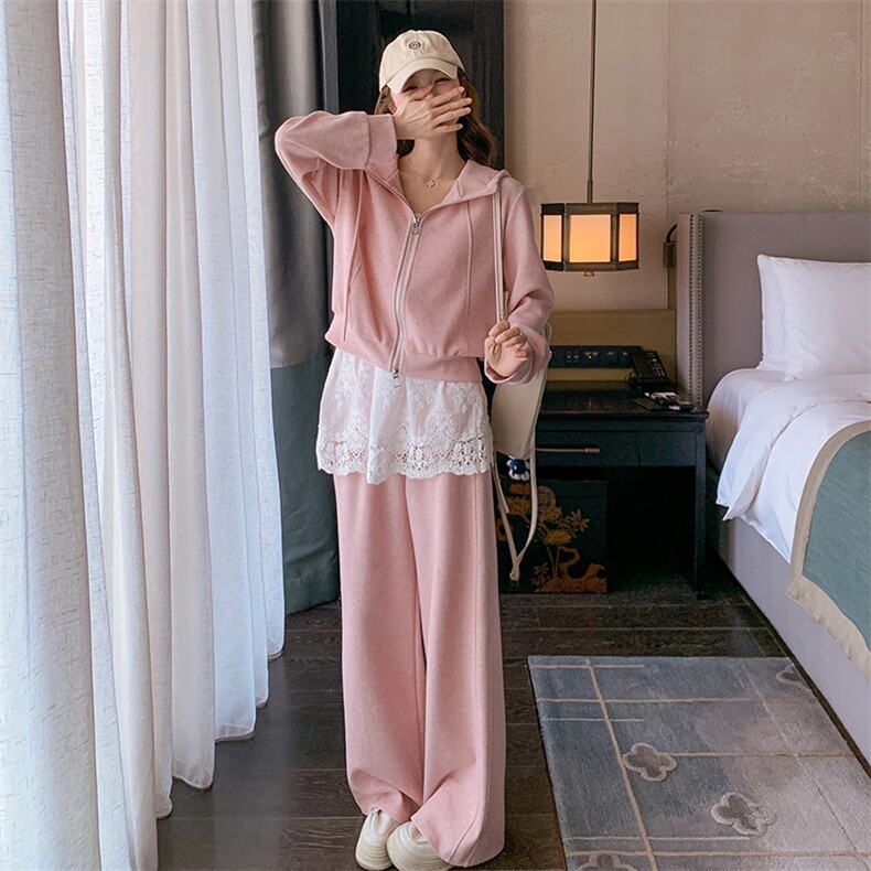 三件套蕾丝拼接卫衣休闲套装2C317A-8508-P180-K248,女装套装/套裙,2C317A