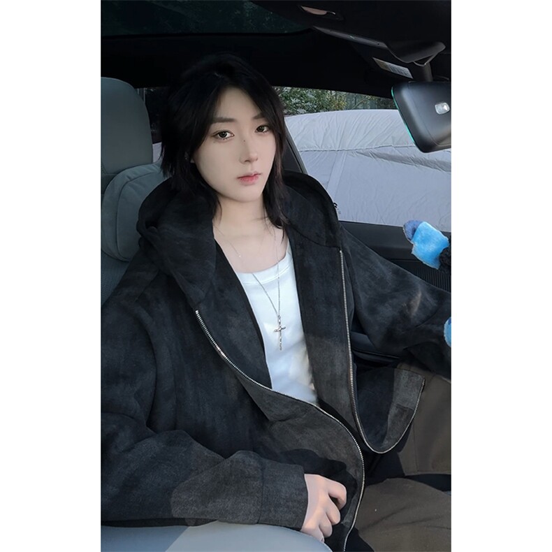重磅华棉420g美式复古扎染连帽大码卫衣外套男W5080-特P65控118,女装短外套,电商A001