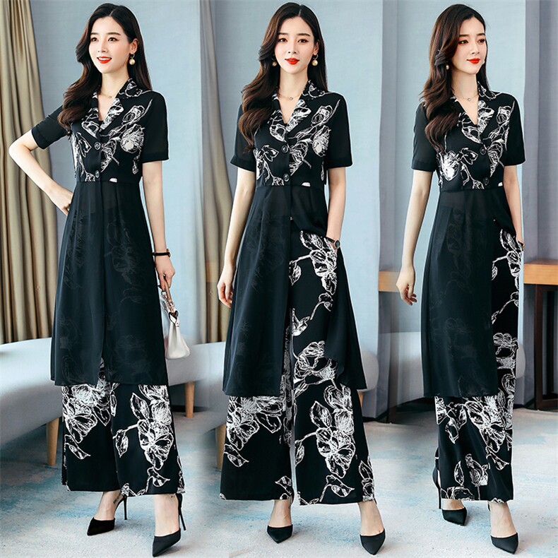连体裤女夏装显瘦2024时髦女装新款气质阔腿时尚名媛花连衣裤套装,女装套装/套裙,天丽
