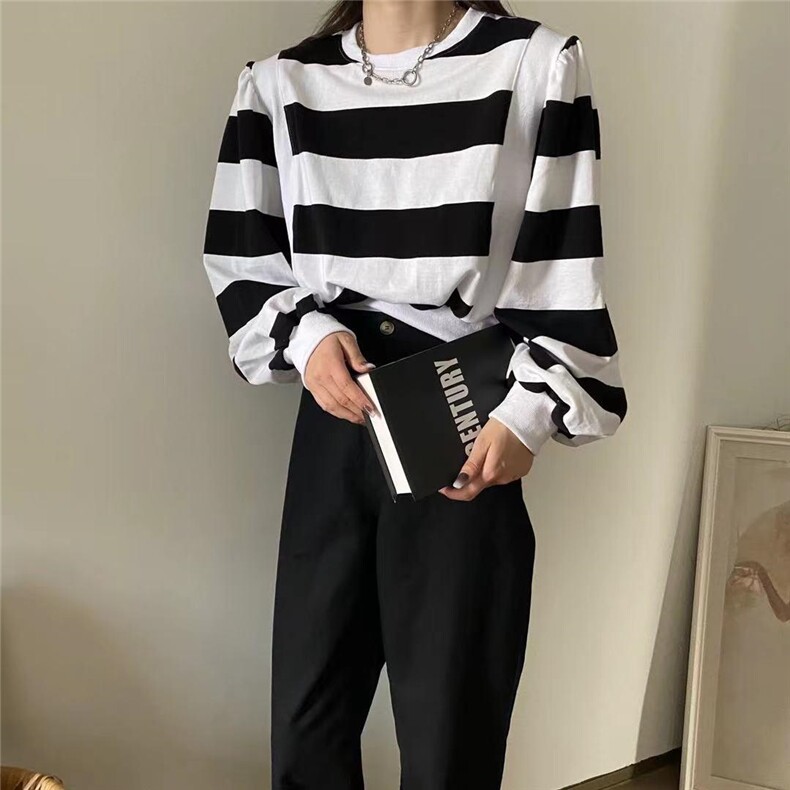 秋冬款条纹撞色卫衣，均码，女装卫衣/绒衫，ottfree