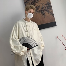 新中式风蝴蝶提花盘扣长袖衬衫男女春夏设计感小众唐装立领衬衣，男装衬衫，星座601-2