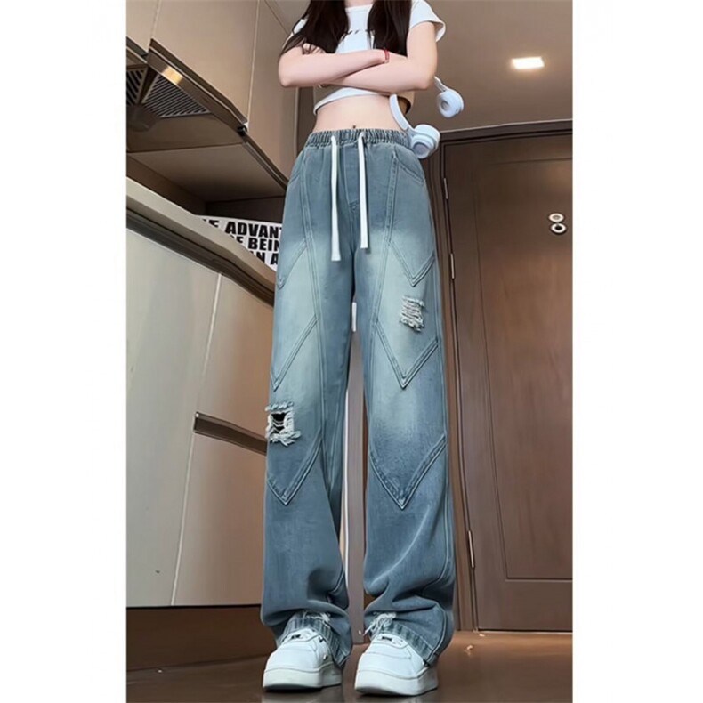 潮流直筒解构破洞牛仔裤女高街夏天薄款老爹长裤子NC7042,男装牛仔裤,星座1116A（原606A-3）
