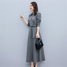 高级感长袖衬衫连衣裙女2023春秋新款高端气质修身显瘦过膝长裙子，女装大码女装，琦鑫阁（原依鑫阁）