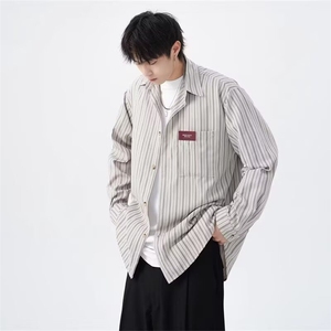 [006]长袖条纹衬衫男女新款休闲宽松翻领衬衣外套a079-c351-p31图片
