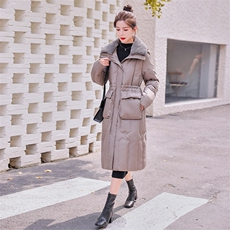 2024新款冬季防风保暖连帽中长款双层仿羊羔毛加厚90羽绒服，女装羽绒服，难舍钰依