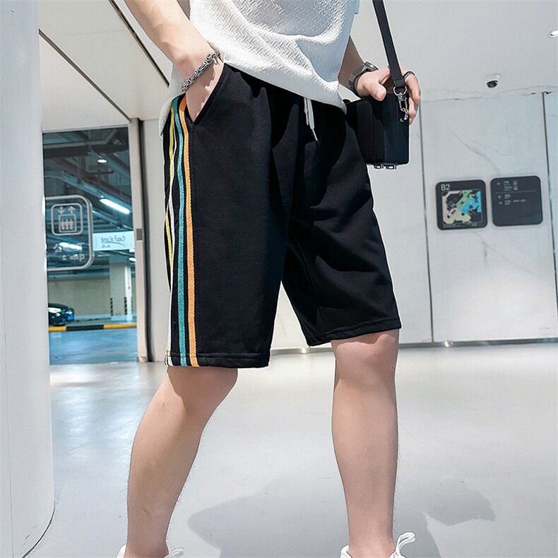 B323-DK10-P48控68社会小伙休闲短裤男店主风条纹图片