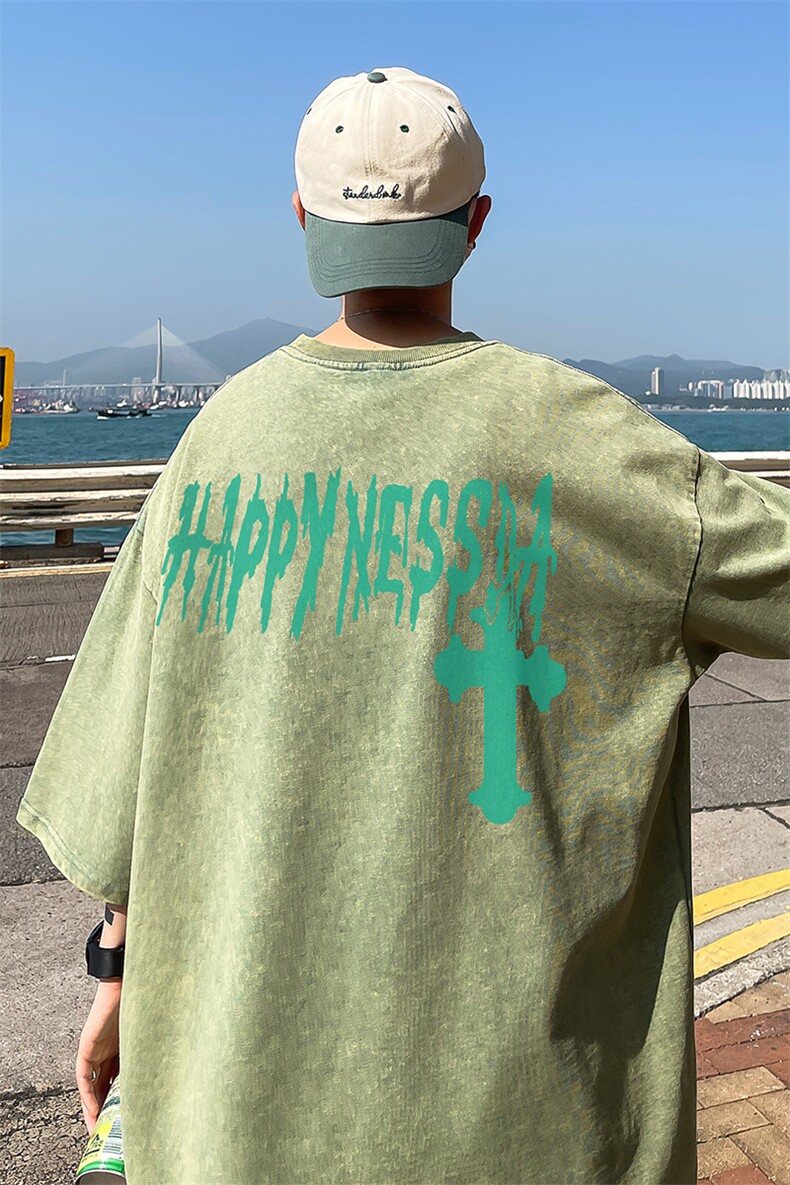 美式创意字母十字架印花复古水洗做旧半袖短袖T恤B239-1209-P38,男装T恤,星座514-2(原B239)