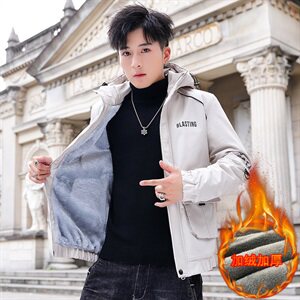 冬季新款棉服男模特加厚夹克风衣保暖外套工装棉衣黄色862加绒图片