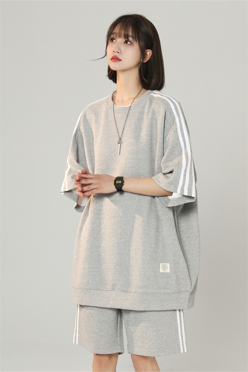 TZ83335/P65夏季新款短袖短裤t恤休闲宽松提花大码两件套套装男,女装运动套装,电商A141