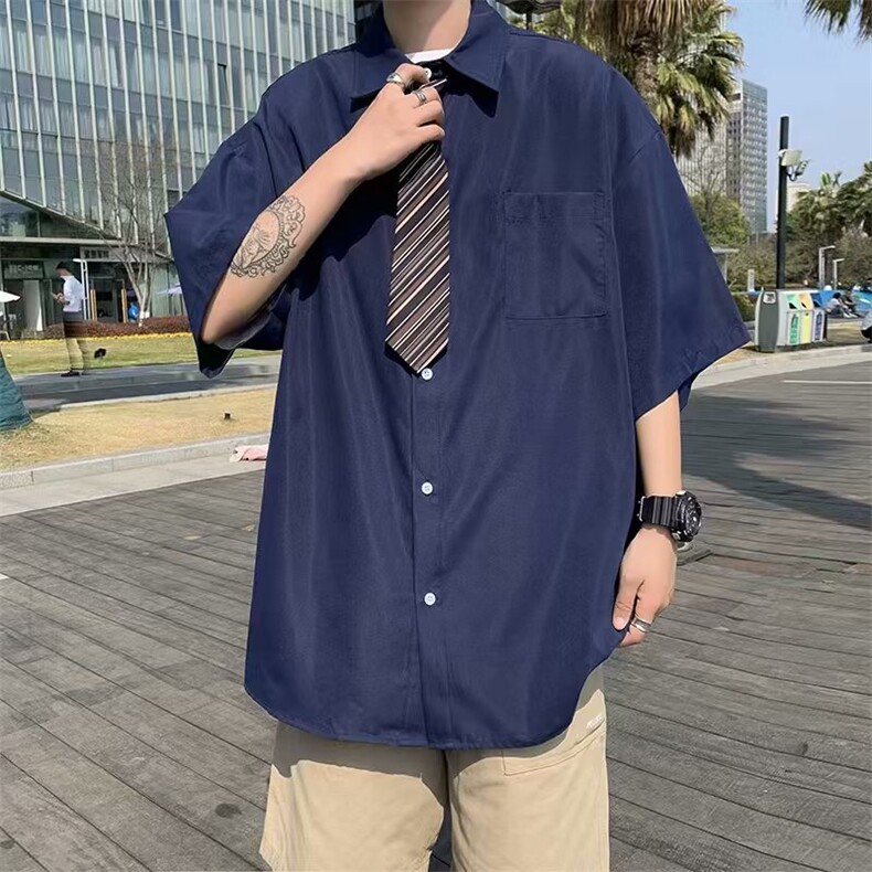 夏季新款衬衫潮流男高级感百搭简约休闲衬衣送领带CS071-P32,男装衬衫,星座308B-1