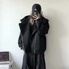 抖音得物品质26春装美式重磅结构斜拉链高领连帽卫衣开衫外套W61，女装短外套，电商A486