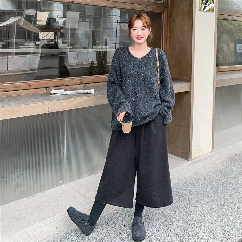 彩色波点灰色针织毛衣阔腿裤套装女秋冬巨好看两件套减龄ootd穿搭,女装套装/套裙,2C166