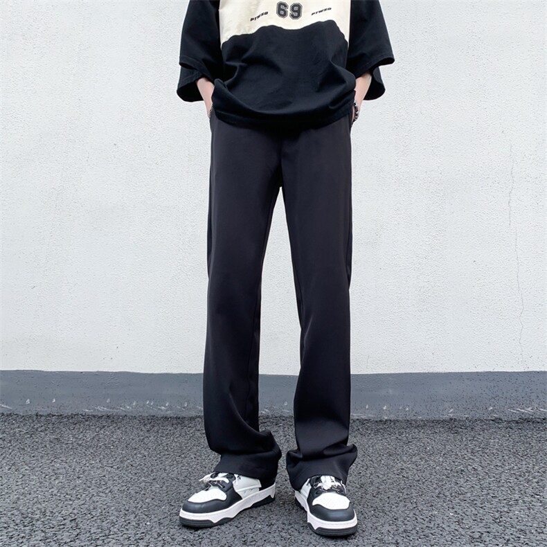 B221美式ins高街纯色情侣款休闲微喇冰丝西裤LK23083-P55控78,男装休闲裤,电商B221
