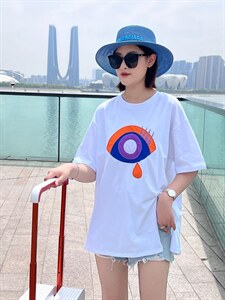 OUGNI夏装新款贴布刺绣开叉T恤潮图片
