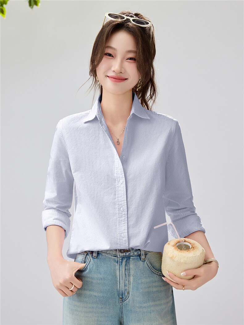 2026春夏新款粉色条纹衬衫女宽松显瘦百搭长袖衬衣叠穿内搭通勤,女装衬衫,艾米