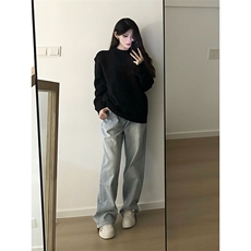 重磅秋冬男女纯色打底针织衫圆领套头半高领毛衣美式复古休闲上衣，男装T恤，电商A486