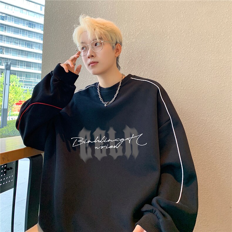 现货！400克重磅秋季潮牌简约线条复古印花卫衣WY8311P63,男装卫衣,星座610B-1