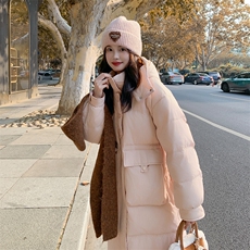 韩系巨好看粉色长款连帽羽绒服女冬季2025新款设计白鸭绒减龄外套，女装羽绒服，莘蕾