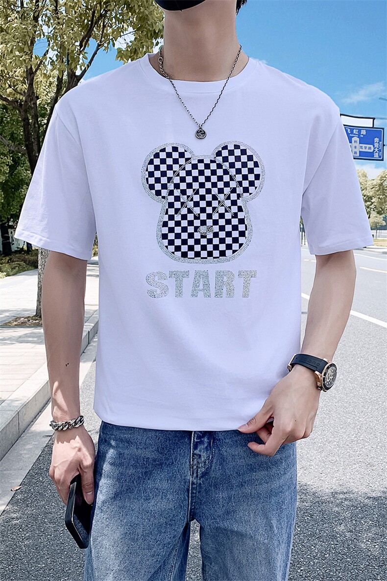 黑色2022精神小伙修身男士潮流短袖T恤社会t6615-P45控68,男装T恤,电商A108