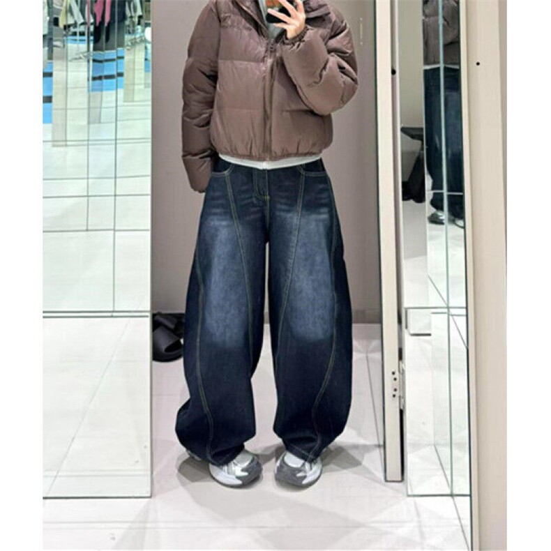 休闲秋季深蓝色弯刀牛仔裤男女宽松阔腿裤子常规气质简约N6015,男装牛仔裤,星座1116A（原606A-3）