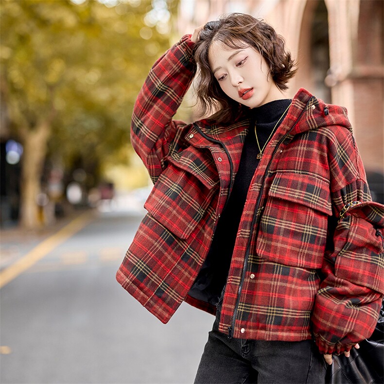 水衣源853款格子毛呢羽绒服女（同时有夹棉棉服）,女装羽绒服,水衣源