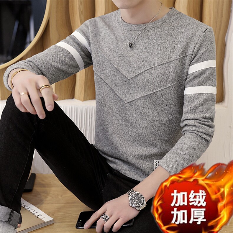 冬季加厚保暖长袖卫衣男外贸打底衫双V白标圆领套头红709加绒,男装卫衣,星座1207