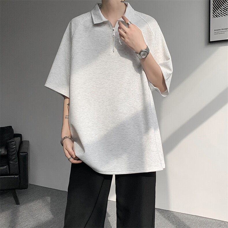 8XL-M半拉链t恤短袖POLO衫男款夏季美式翻领宽松大码半袖DT008P45,男装T恤,电商B312