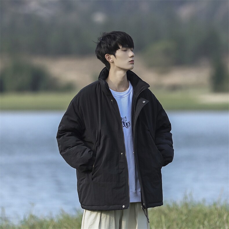 冬季潮牌日系纯色简约加绒加厚保暖防寒休闲棉服外套MY9079-P100,男装棉衣,电商A128