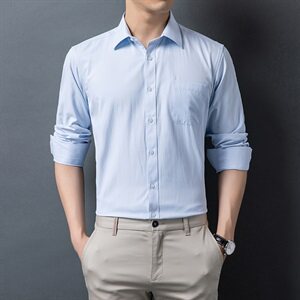 H5612钱塘2020-1秋冬男士格纯色斜纹衬衣舒适P37图片