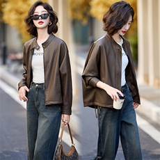 短款秋季拉链常规口袋拼接皮衣立领女装地雷系机能风春秋显瘦时尚，女装皮衣，魅丽静蓝