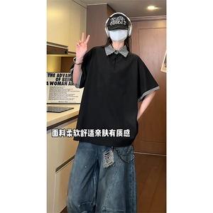 日系格纹情侣同款时尚经典百搭拼接休闲潮流POLO衫HY732P45控68图片