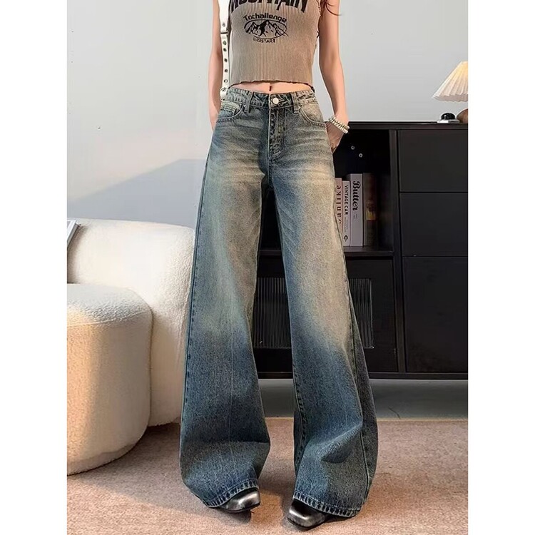 高腰微喇牛仔裤女2026年夏季新款美式辣妹弹力修身显瘦垂感拖地裤,男装牛仔裤,星座218-8