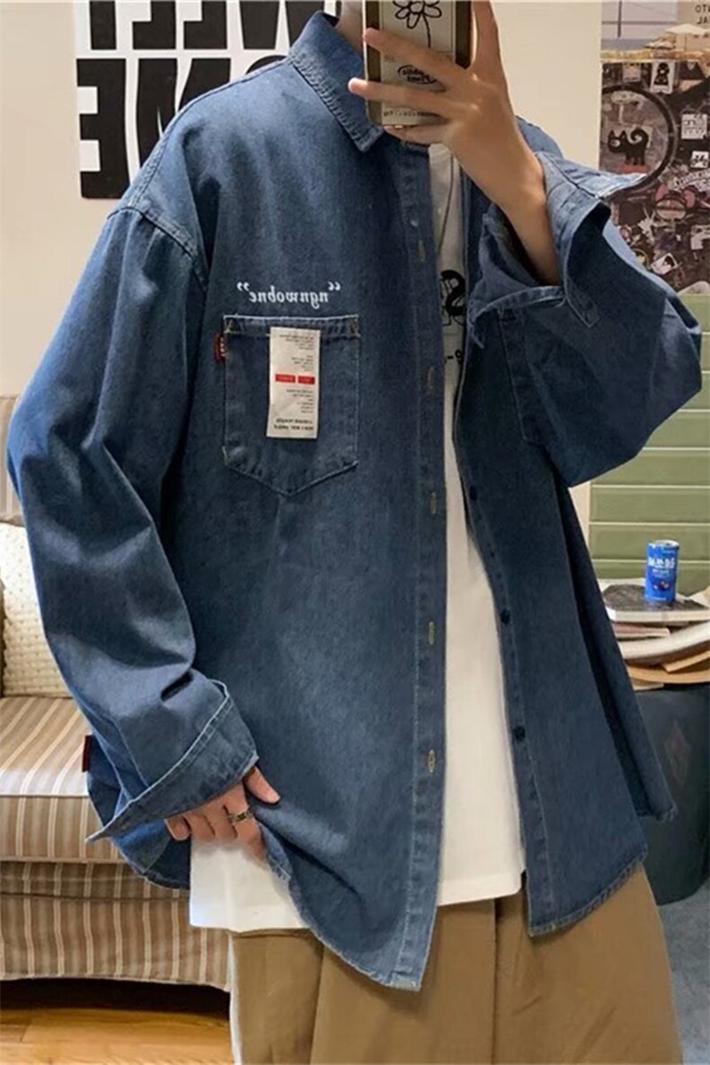 现货牛仔衬衣港风长袖衬衫ins春季百搭男韩版潮外套W1070-P42,男装衬衫,星座512-2