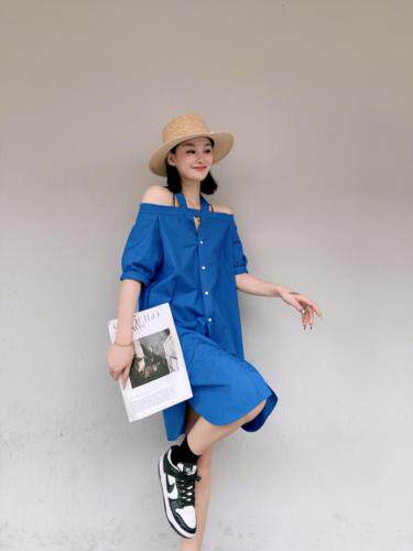 韩版漏肩连衣裙，女装连衣裙，玩美