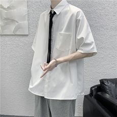 白色领带衬衫男情侣套装宽松短袖衬衣潮韩版学院风衬衫W974-P28，男装衬衫，星座512-2