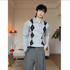 出货菱格针织Polo阿尔盖提花针织衫miu系长袖ZZS144p65，男装Polo衫，电商D256-3(原A064-3)